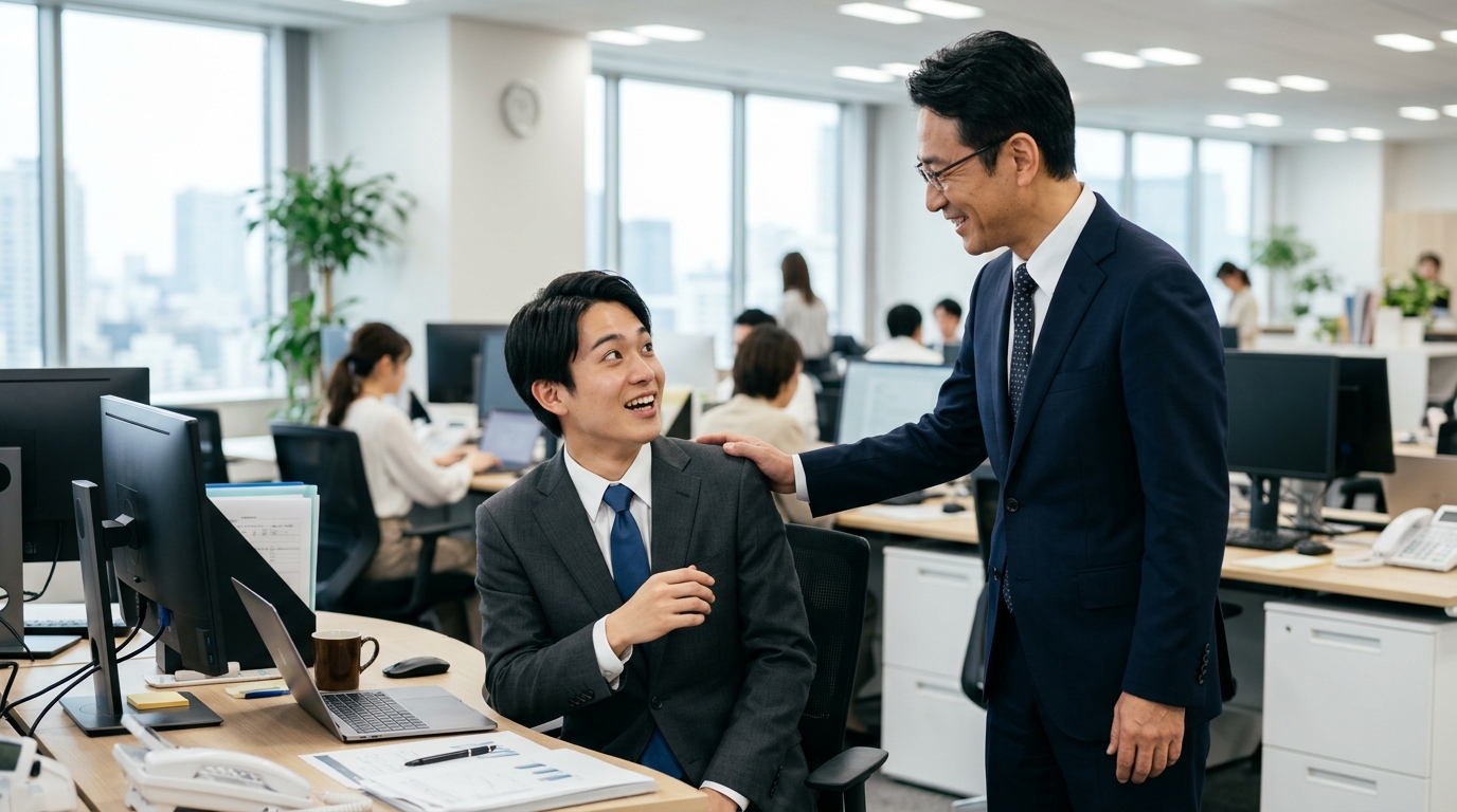 上司から部下への声かけの場面をイメージした写真